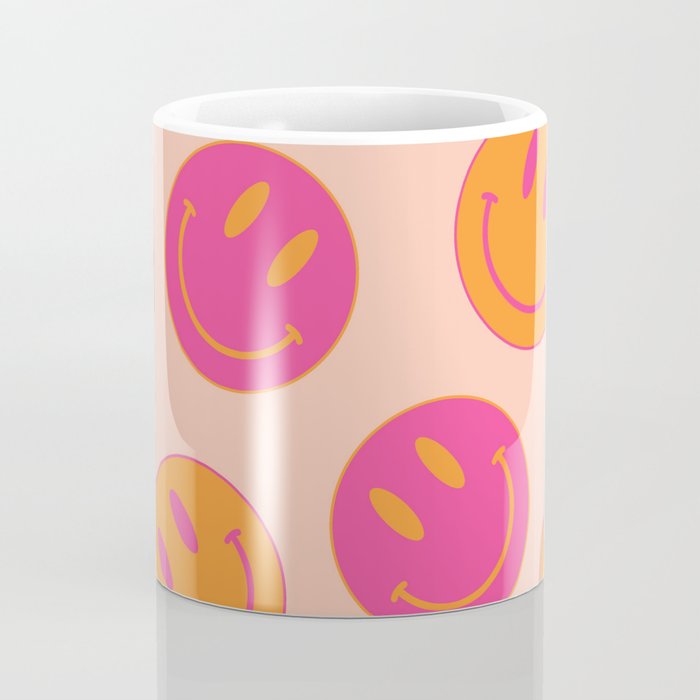 Retro Groovy Smiley Face Poster - Pink and Orange 90s Vibes Coffee Mug Gallery Image 4