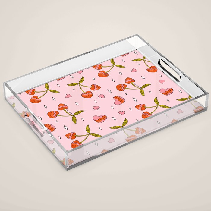 Vintage Cherry Print Acrylic Tray Gallery Image 1