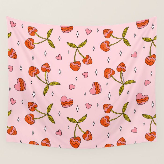 Vintage Cherry Print Wall Tapestry Gallery Image 4