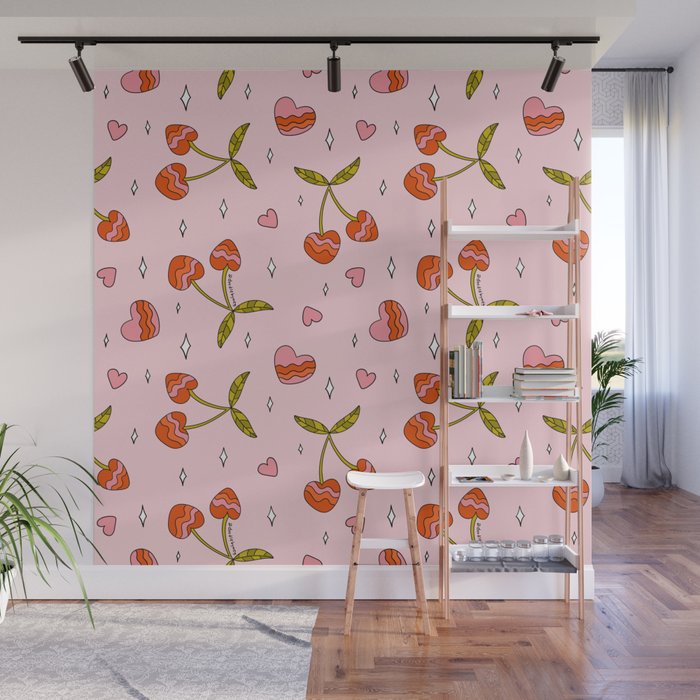 Vintage Cherry Print Wall Mural Gallery Image 1