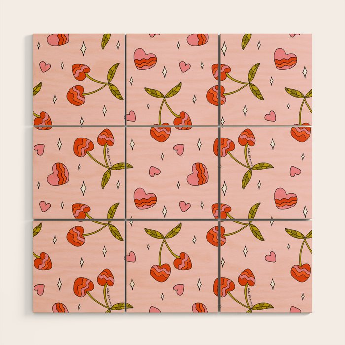 Vintage Cherry Print Wood Wall Art Gallery Image 1