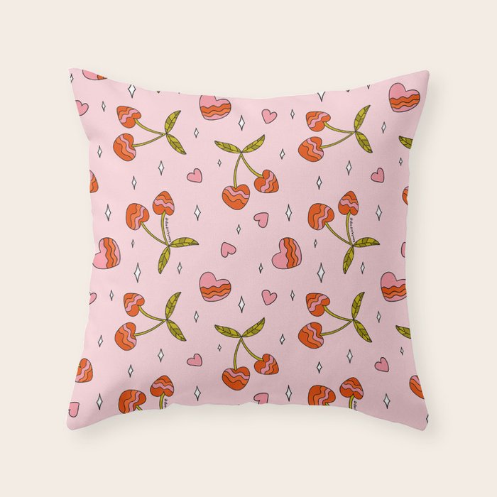 Vintage Cherry Print Throw Pillow Gallery Image 6
