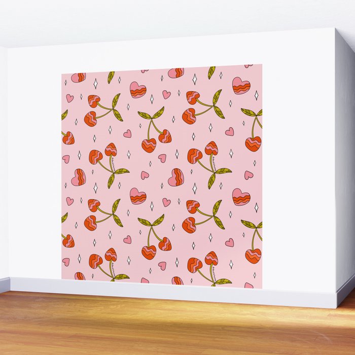 Vintage Cherry Print Wall Mural Gallery Image 2