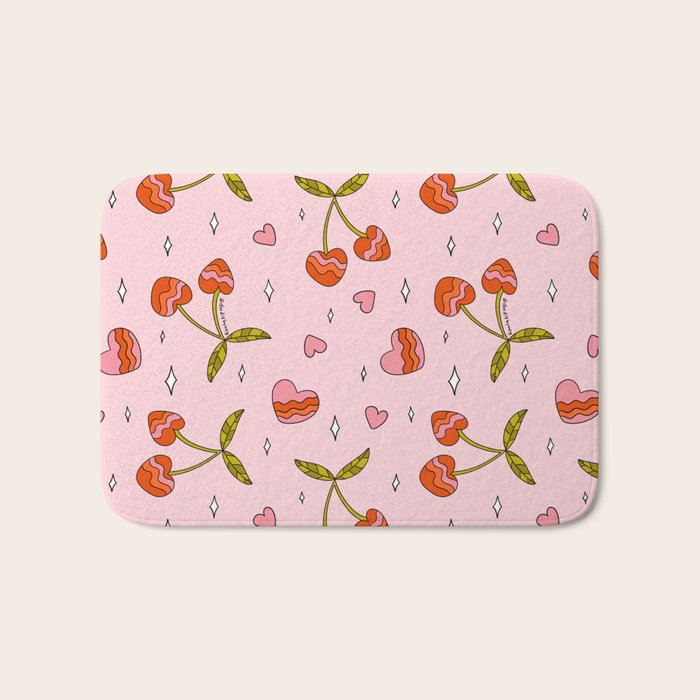 Vintage Cherry Print Bath Mat Gallery Image 1