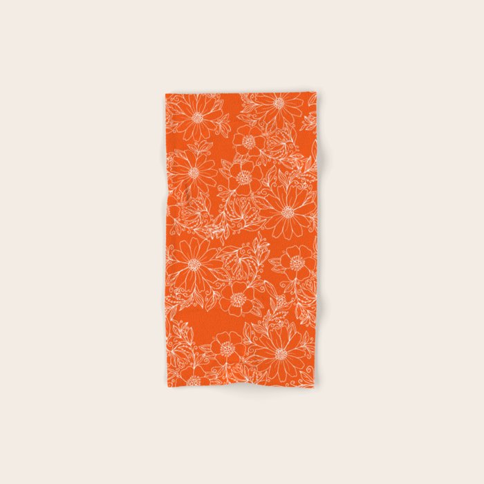 Hand drawn white bright orange modern floral Bath Towel Gallery Image 1