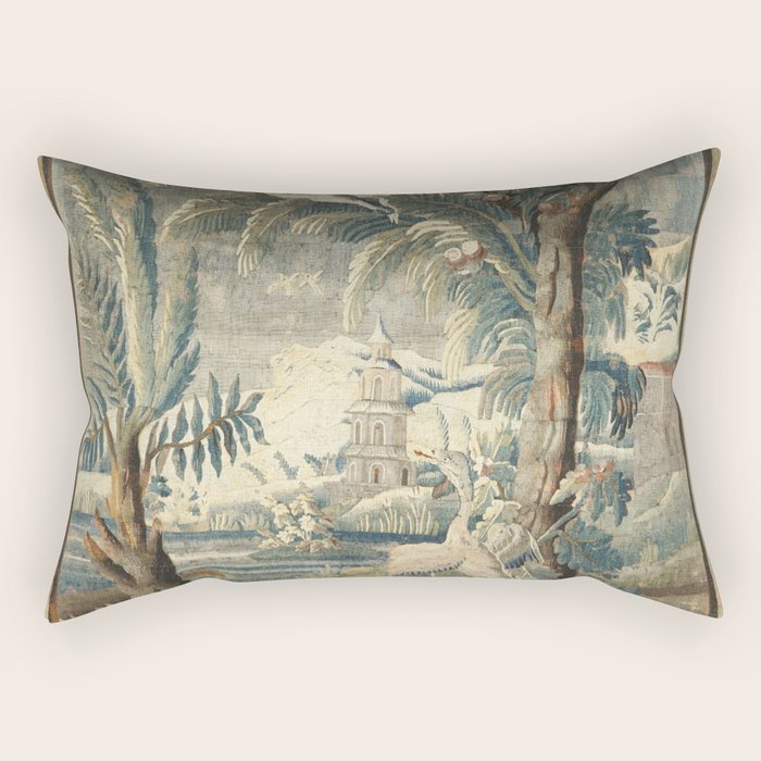 Antique French Verdure Pagoda Tapestry Rectangular Pillow Gallery Image 1