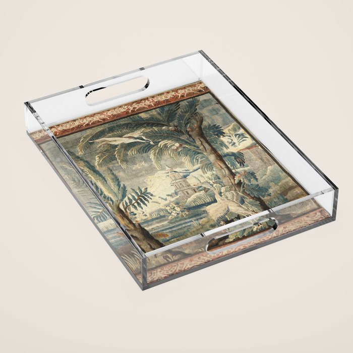 Antique French Verdure Pagoda Tapestry Acrylic Tray Gallery Image 1