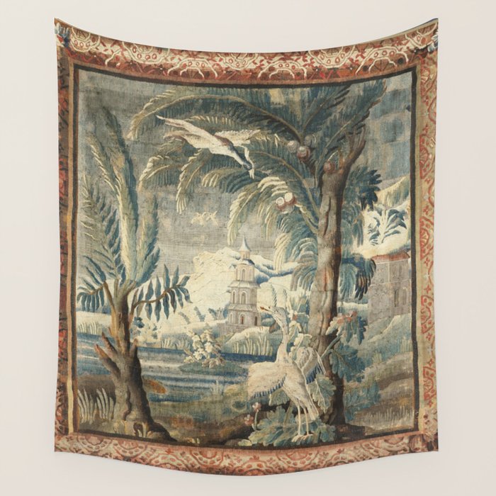 Antique French Verdure Pagoda Tapestry Wall Tapestry Gallery Image 4