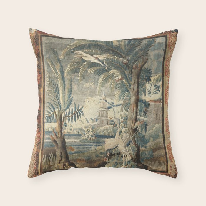 Antique French Verdure Pagoda Tapestry Throw Pillow Gallery Image 6