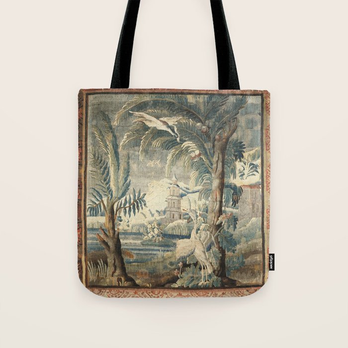 Antique French Verdure Pagoda Tapestry Tote Bag Gallery Image 1