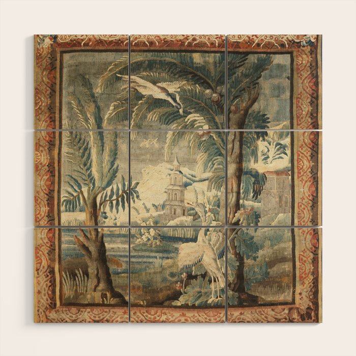 Antique French Verdure Pagoda Tapestry Wood Wall Art Gallery Image 1
