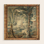 Antique French Verdure Pagoda Tapestry Wood Wall Art Gallery Image 1