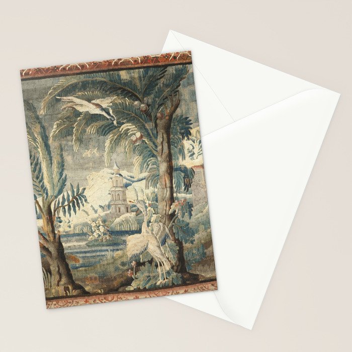 Antique French Verdure Pagoda Tapestry Stationery Card Gallery Image 2