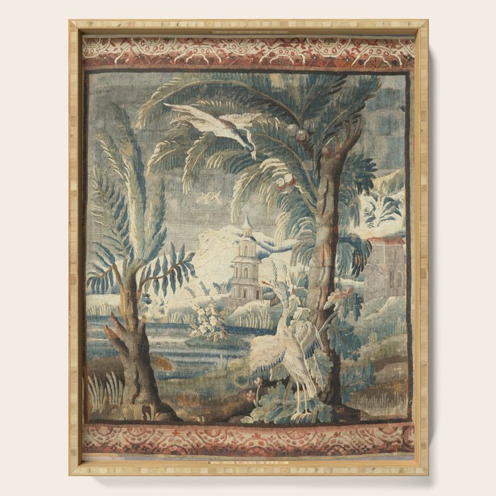 Antique French Verdure Pagoda Tapestry Serving Tray Gallery Image 1
