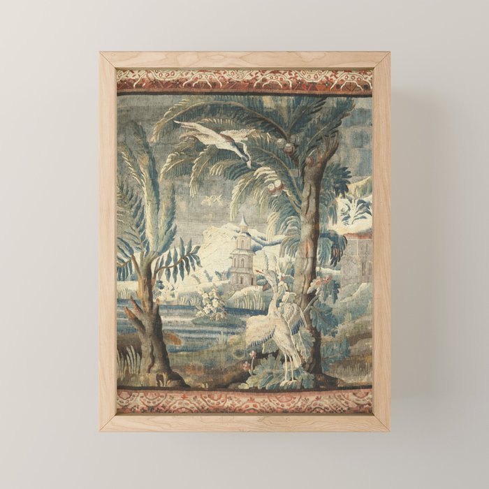 Antique French Verdure Pagoda Tapestry Mini Art Print Gallery Image 1