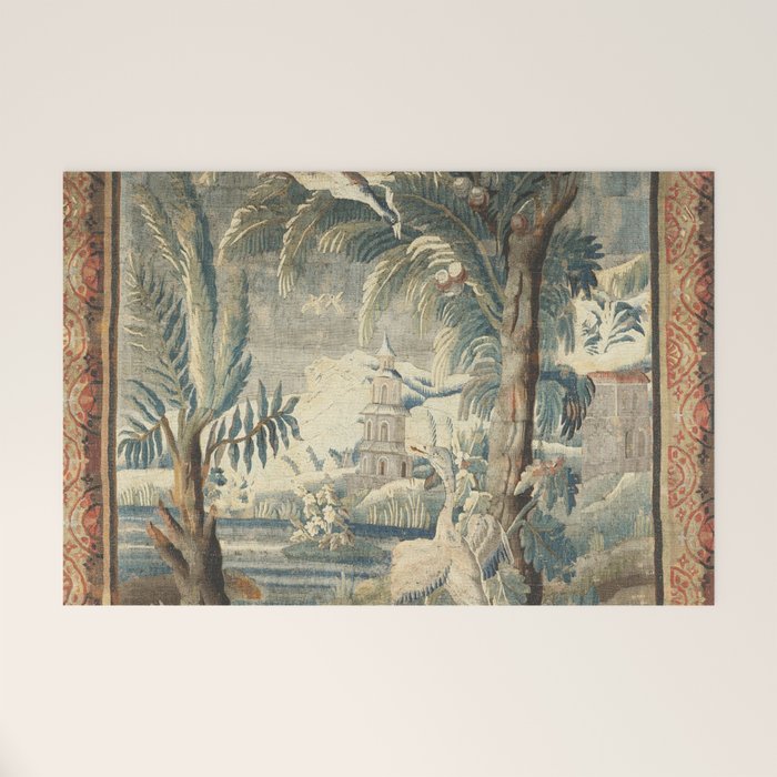 Antique French Verdure Pagoda Tapestry Welcome Mat Gallery Image 1