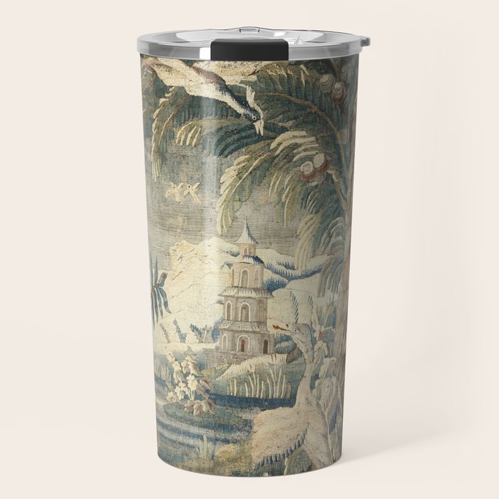 Antique French Verdure Pagoda Tapestry Travel Mug Gallery Image 1