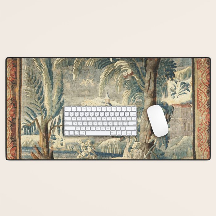 Antique French Verdure Pagoda Tapestry Desk Mat Gallery Image 1