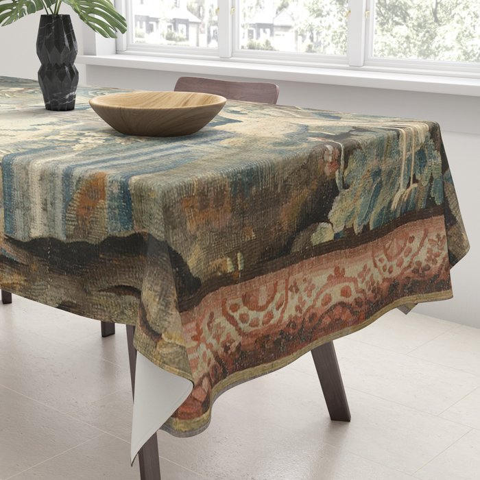 Antique French Verdure Pagoda Tapestry Tablecloth Gallery Image 3