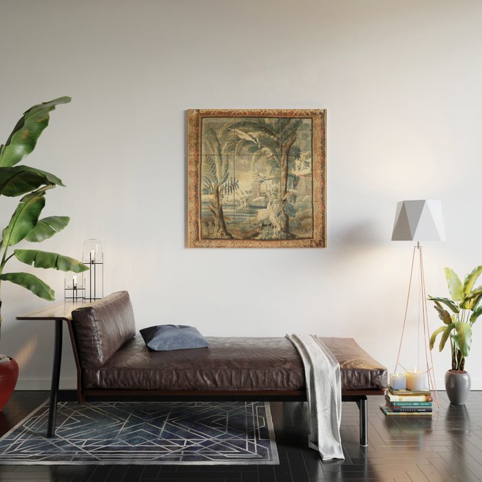 Antique French Verdure Pagoda Tapestry Wood Wall Art Gallery Image 2