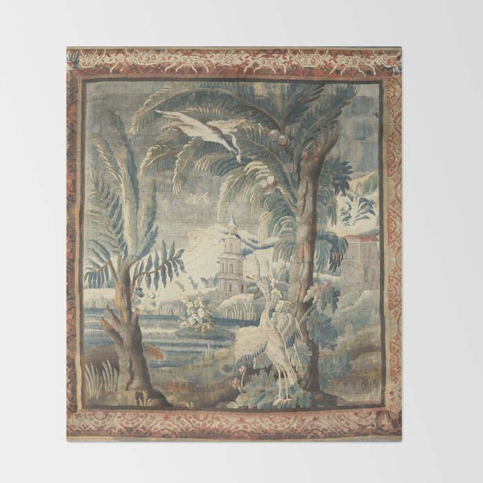 Antique French Verdure Pagoda Tapestry Throw Blanket Gallery Image 2