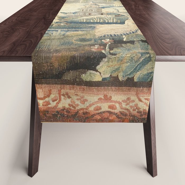 Antique French Verdure Pagoda Tapestry Table Runner Gallery Image 1