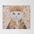 White Klimt Cat Dressed as King Cat Throw Blanket Gallery Image 2