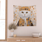 White Klimt Cat Dressed as King Cat Wall Tapestry Gallery Image 2
