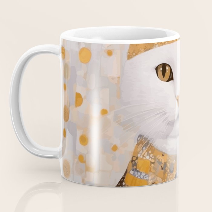 White Klimt Cat Dressed as King Cat Coffee Mug Gallery Image 3