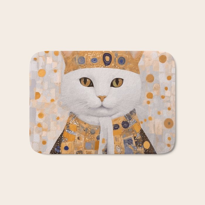 White Klimt Cat Dressed as King Cat Bath Mat Gallery Image 1