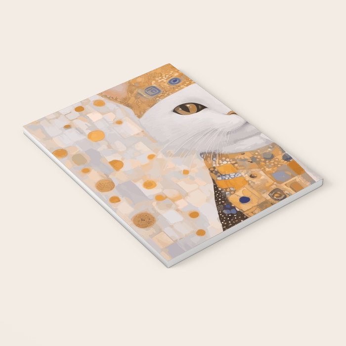 White Klimt Cat Dressed as King Cat Notebook Gallery Image 3