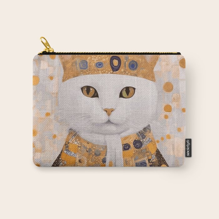 White Klimt Cat Dressed as King Cat Carry All Pouch Gallery Image 1