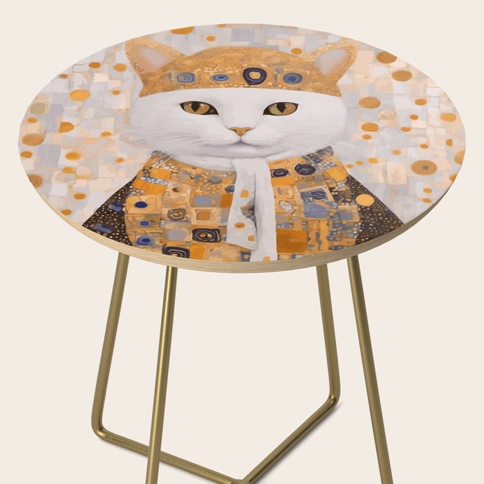 White Klimt Cat Dressed as King Cat Side Table Gallery Image 2