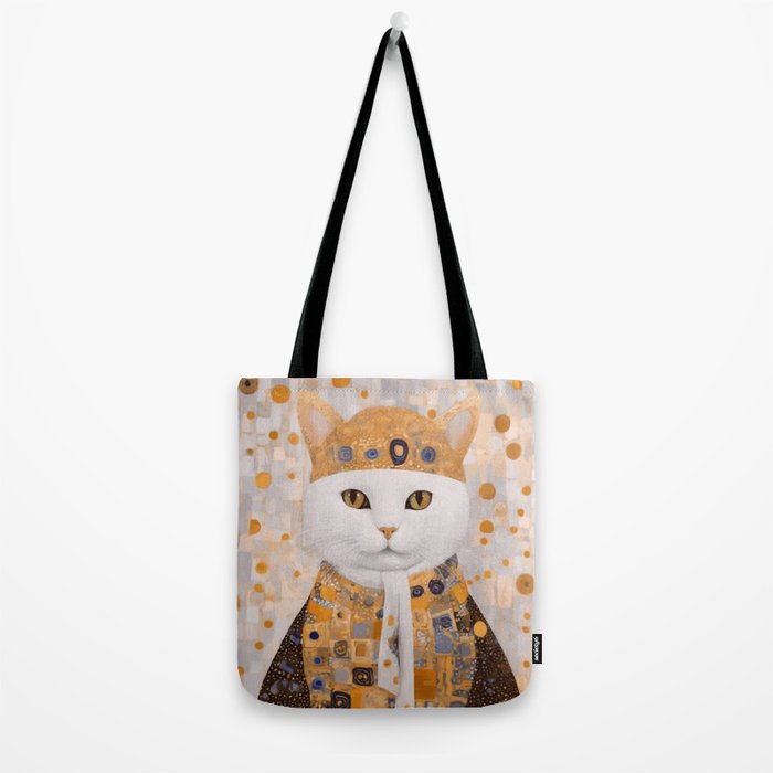 White Klimt Cat Dressed as King Cat Tote Bag Gallery Image 2
