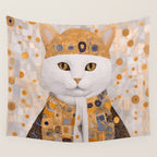 White Klimt Cat Dressed as King Cat Wall Tapestry Gallery Image 4