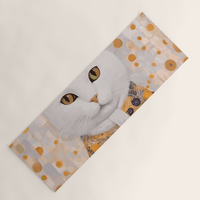 White Klimt Cat Dressed as King Cat Yoga Mat Gallery Image 1