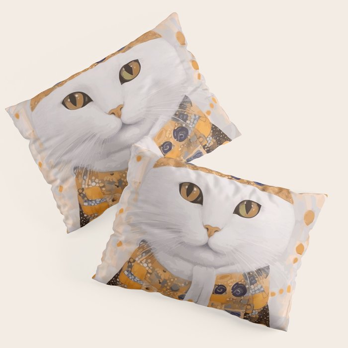 White Klimt Cat Dressed as King Cat Pillow Sham Gallery Image 3