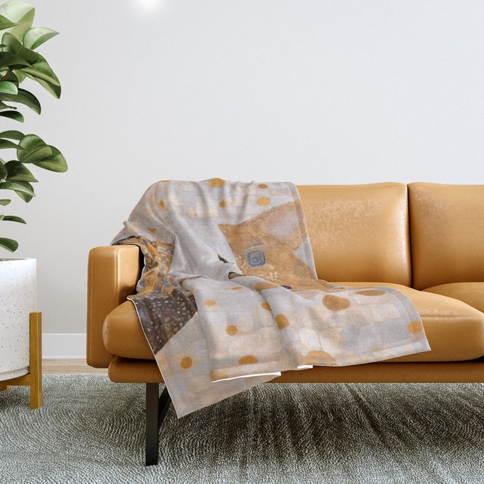 White Klimt Cat Dressed as King Cat Throw Blanket Gallery Image 1
