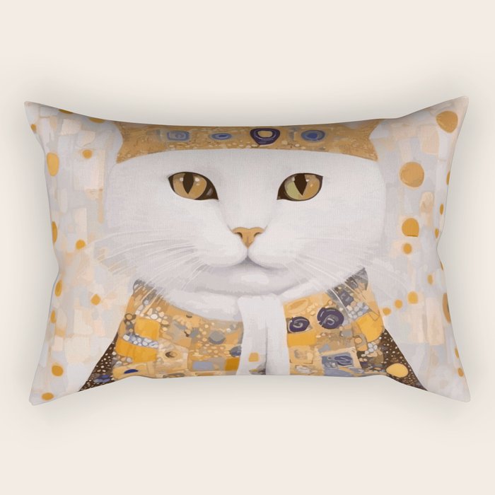 White Klimt Cat Dressed as King Cat Rectangular Pillow Gallery Image 2