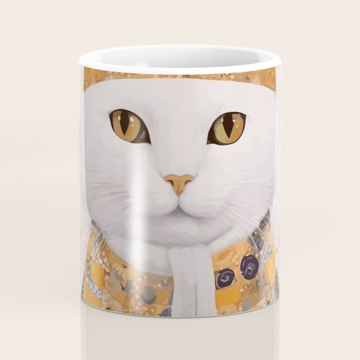 White Klimt Cat Dressed as King Cat Coffee Mug Gallery Image 4