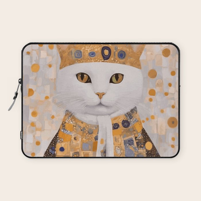 White Klimt Cat Dressed as King Cat Laptop Sleeve Gallery Image 1