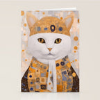 White Klimt Cat Dressed as King Cat Stationery Card Gallery Image 2