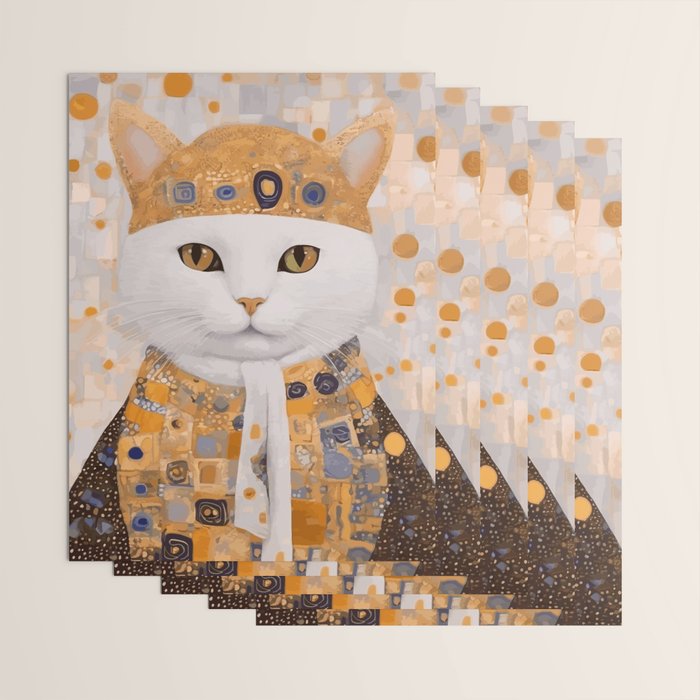 White Klimt Cat Dressed as King Cat Wrapping Paper Gallery Image 3