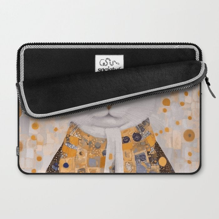 White Klimt Cat Dressed as King Cat Laptop Sleeve Gallery Image 2