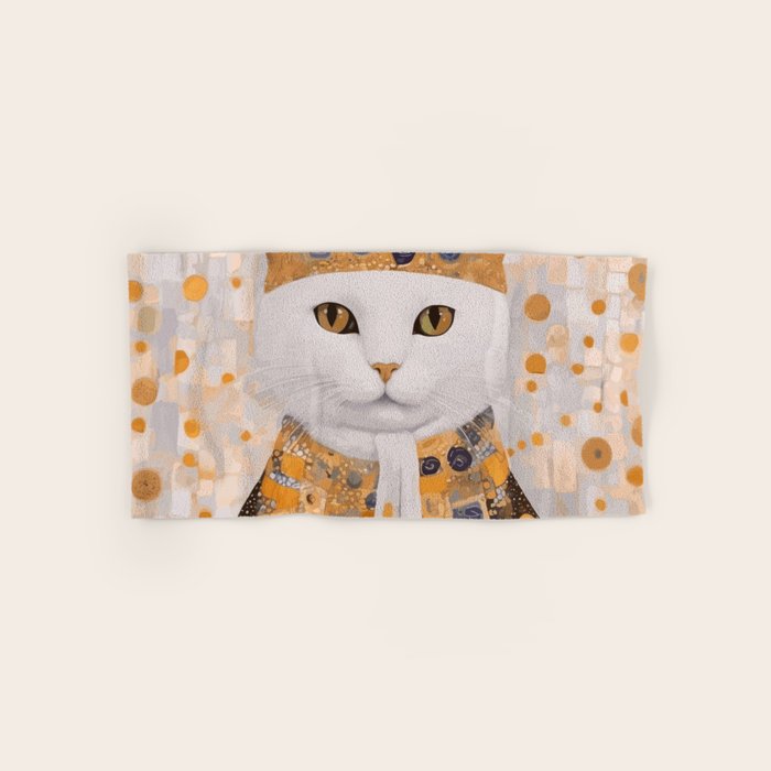 White Klimt Cat Dressed as King Cat Bath Towel Gallery Image 1