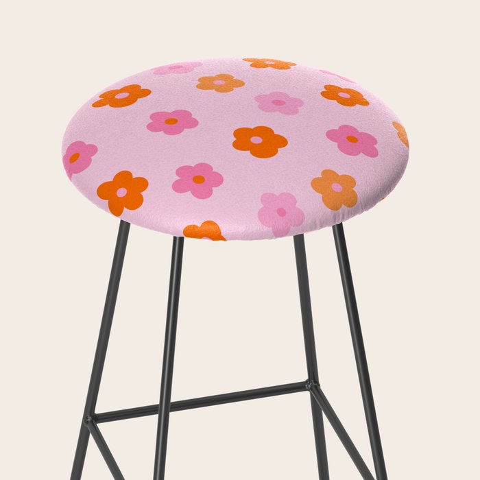 Pink and Orange Groovy Flowers Pattern Stool Gallery Image 2