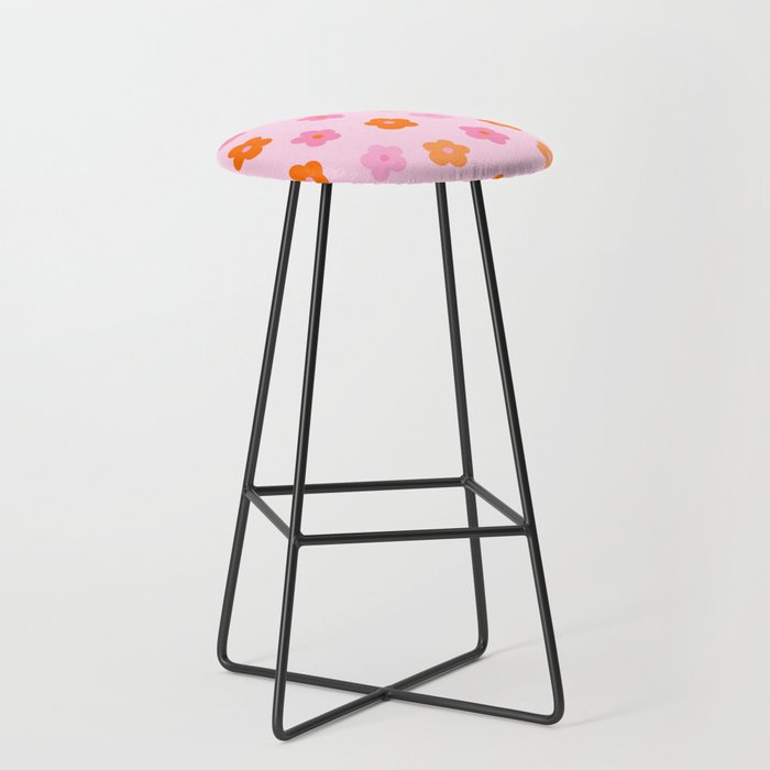 Pink and Orange Groovy Flowers Pattern Stool Gallery Image 1