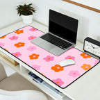 Pink and Orange Groovy Flowers Pattern Desk Mat Gallery Image 2