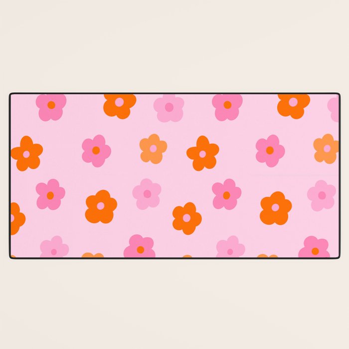 Pink and Orange Groovy Flowers Pattern Desk Mat Gallery Image 3