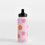 Pink and Orange Groovy Flowers Pattern Water Bottle Gallery Image 2